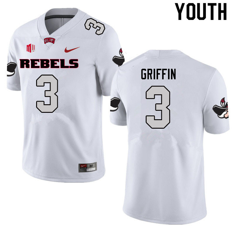 Youth #3 Zyell Griffin UNLV Rebels College Football Jerseys Sale-White - Click Image to Close